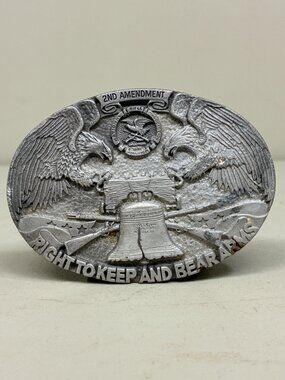 Vintage NRA 2nd Amendment Pewter Belt Buckle Right to Keep and Bear Arms Eagle